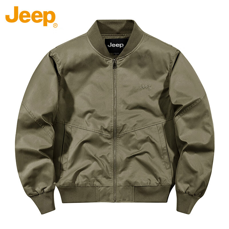 JEEP Jacket Men's Bomber Jacket Executive Autumn and Winter Workwear Baseball Collar Retro Top Men's Khaki 2XL