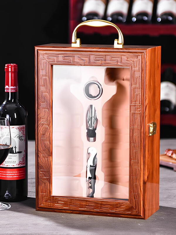 Ukdadi high-end red wine packaging gift box double wine wooden box empty box white wine gift box bottle packaging box customization matte orange black edge grape double