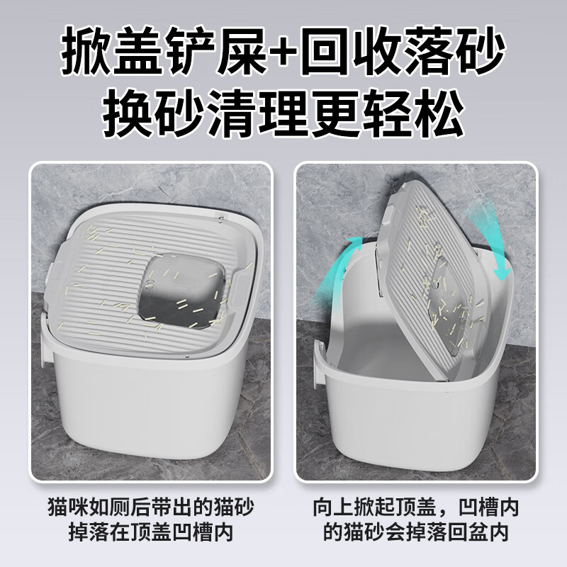 CURLY TAIL cat litter box, fully enclosed, extra-large, top-in-one flip-up litter box, anti-odor and anti-splash litter cat toilet supplies, temperamental gray giant, worry-free for 30-pound fat cats