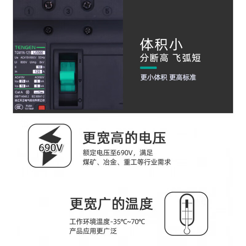 TENGEN Tianzheng Electric TGM1N plastic case circuit breaker main switch 100A125A250A400A630A TGM1N-63L/330063A or less (remarks)