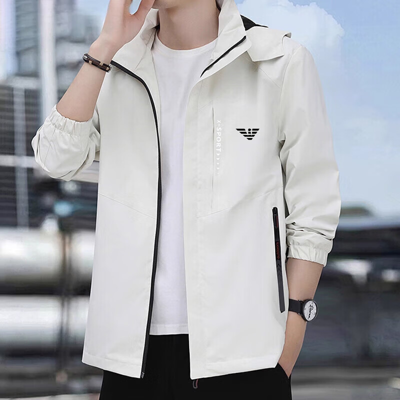 ARMANI EXCHANGE Armani 2025 new high-end jacket men's autumn and winter 2025 new sports and leisure windproof hooded men's dark gray velvet hood detachable thickened L 105-120 pounds