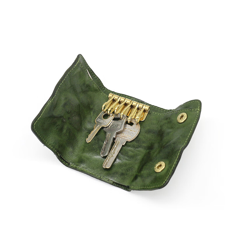 Japanese and Korean original vegetable tanned leather key bag men's retro wrinkled water-dyed first layer cowhide buckle coin purse women's key bag blue