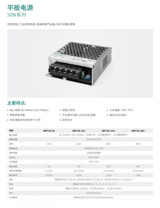 Megmeet 350 switching power supply 220 to 24V12V5 DC 36/48 transformer fully certified including UL MPT50-2424V2.2A