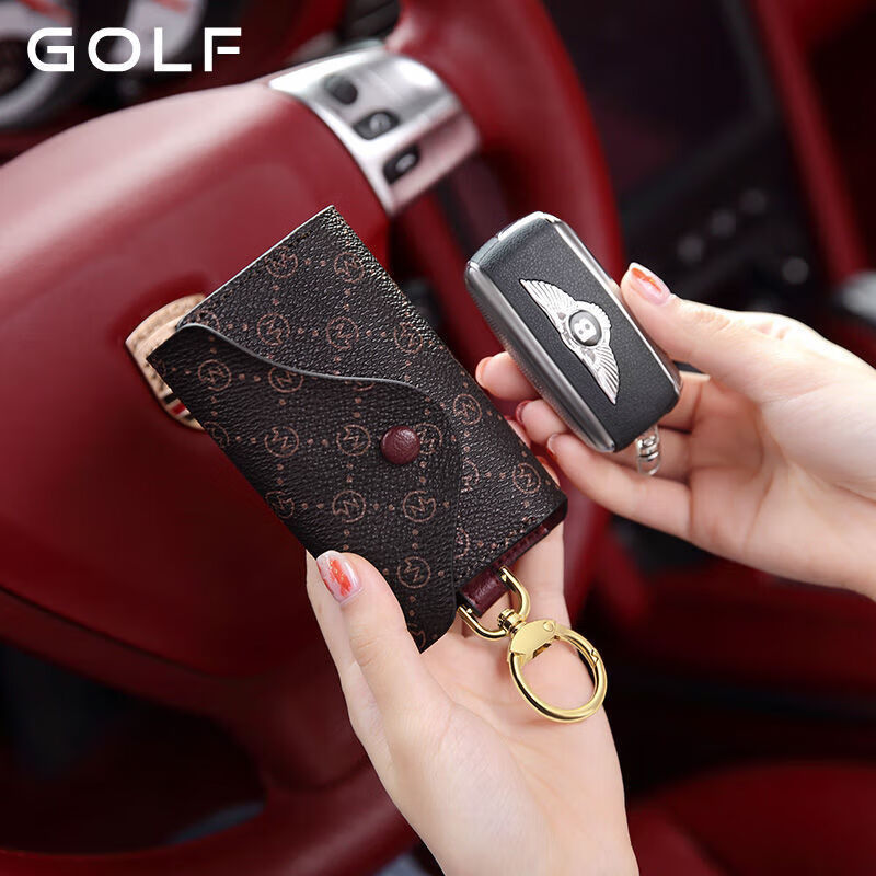 Ye Yu Golf GOLF key bag for women, fashion printed card bag, multi-functional anti-theft coin purse, key chain gift box, smoke pink with apricot color