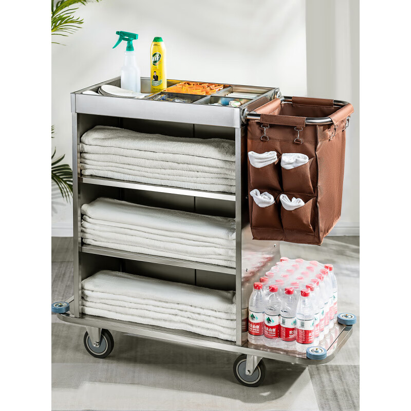 Hotel hotel small short guest room multi-functional hand push linen cart cleaning work cart cleaning cart guest room entrance hygiene service cart quality model (covered and covered)