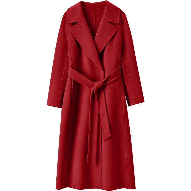 Shandubila New Year Red Long 100% Wool Coat Women's Winter Women's Waist Slimming Double-sided Woolen Commuting Coat