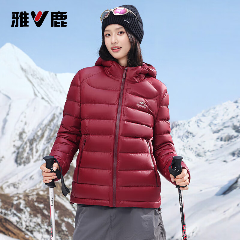 Yalu high-fill velvet 164g 2025 winter new thin couple down jacket men and women same style rib hooded jacket beige-8816 same style for men and women XL recommended 135-150 catties