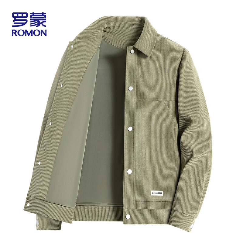 ROMON jacket men's autumn and winter business casual comfortable versatile corduroy lapel top jacket men's L07 bean green XL