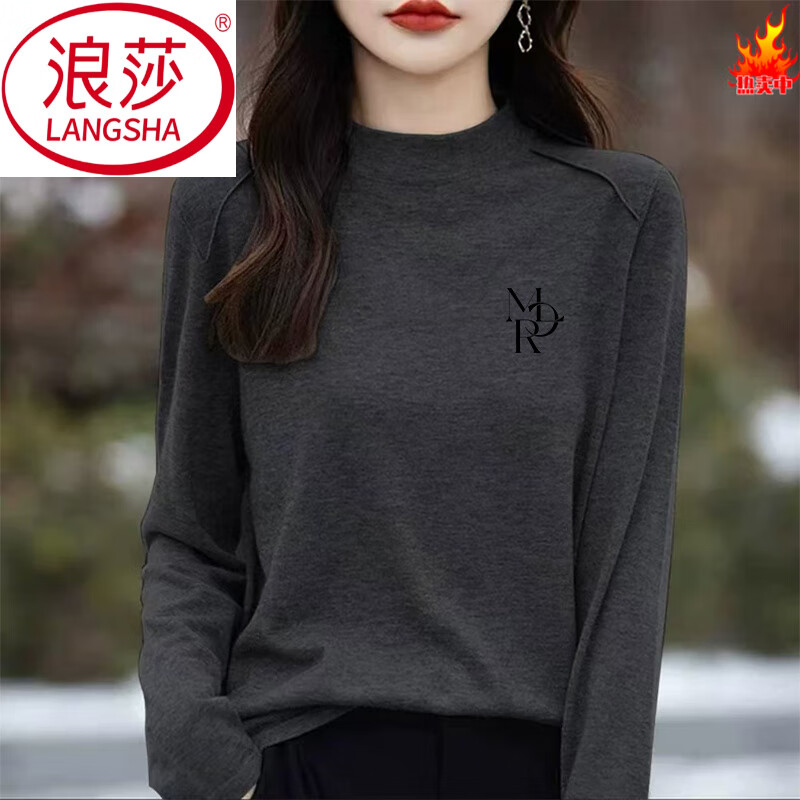LangSha pure cotton inner half turtleneck bottoming shirt long-sleeved t-shirt for women 2025 spring and autumn new loose slimming large size top ins MLCR L