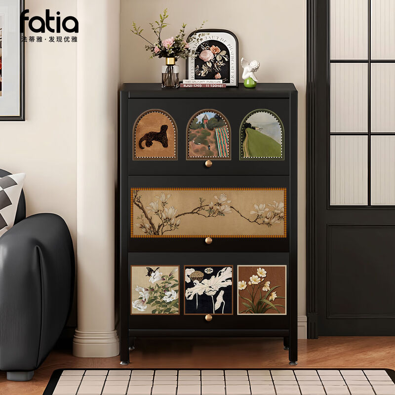 Yusen Yi Zhong antique steel drawer cabinet living room side cabinet wall sofa storage cabinet sideboard bedroom storage storage cabinet assembly A-regular-obsidian black-107 points 5 70 35m