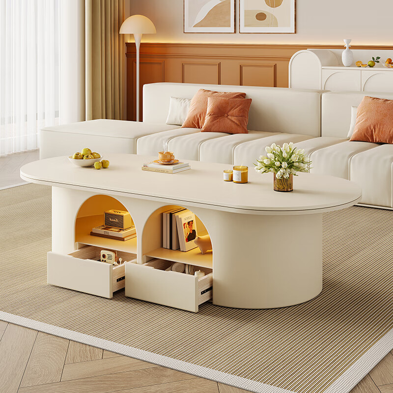 Home slate coffee table cream style living room small apartment creative light luxury high-end home modern small table 2026 new style white pure white matte slate 120*60*45