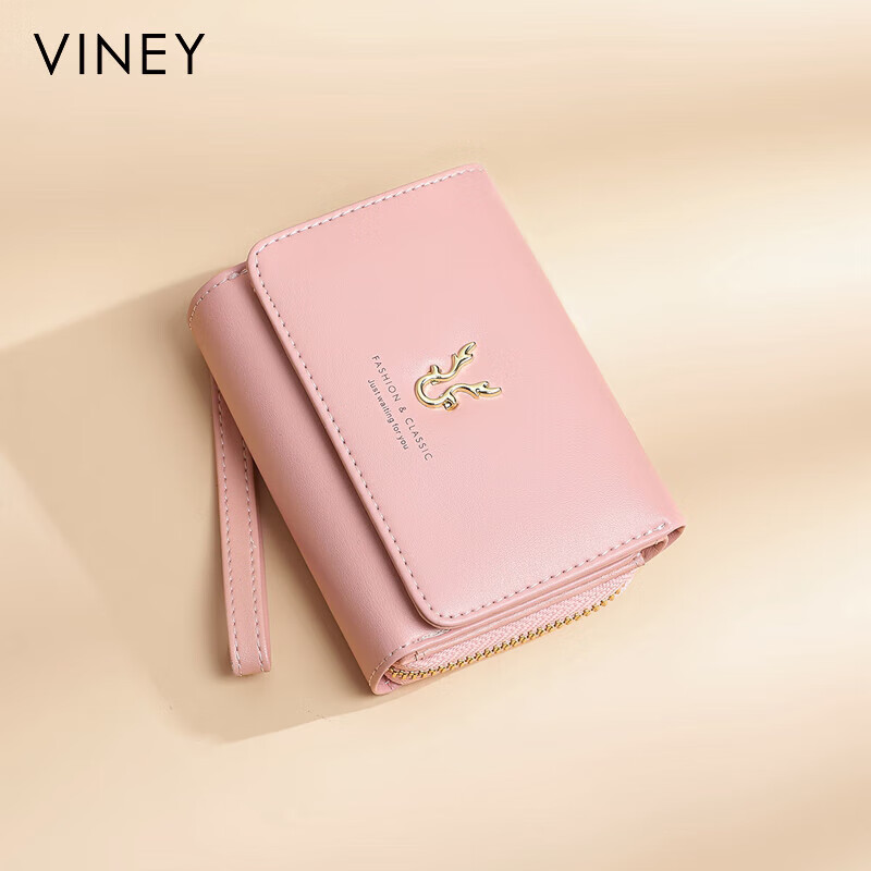 Viney cowhide women's wallet short folding zipper coin purse student multi-card slot multi-functional wallet card holder document bag