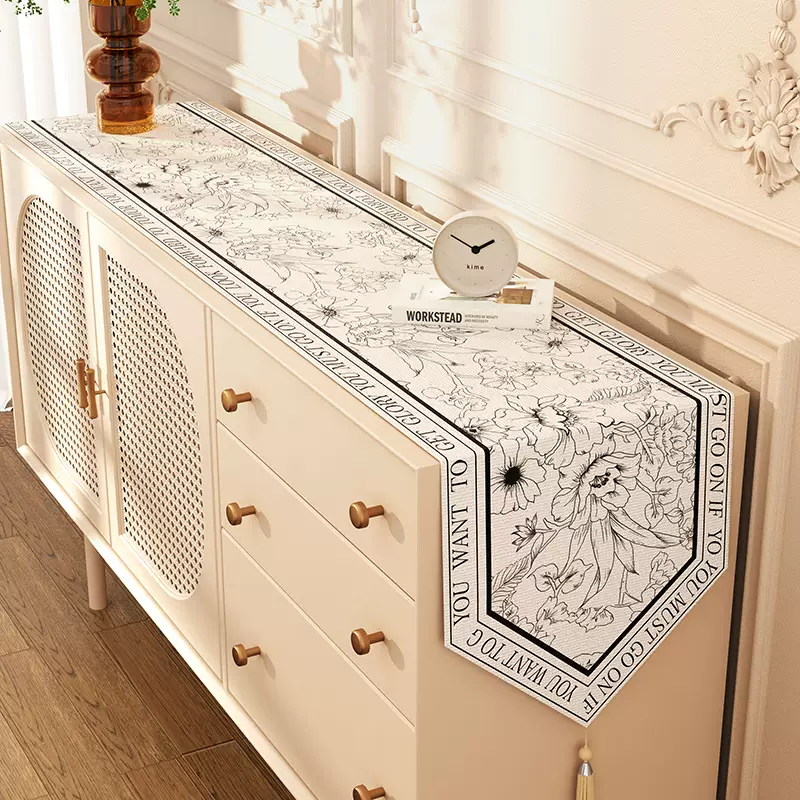 Yusenyi French retro tea banquet table runner high-end dining table coffee table waterproof long tablecloth sideboard cabinet set Confidante triangle tassel table runner 32x140cm suitable for desktop length 8090cm or coffee table)
