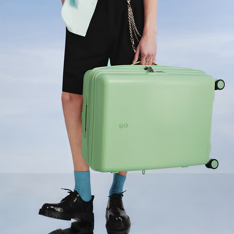 Echolac scratch-resistant trolley case, caster suitcase, fashionable boarding case, suitcase with expansion layer, password PW005, avocado green, 20 inches, with expansion layer