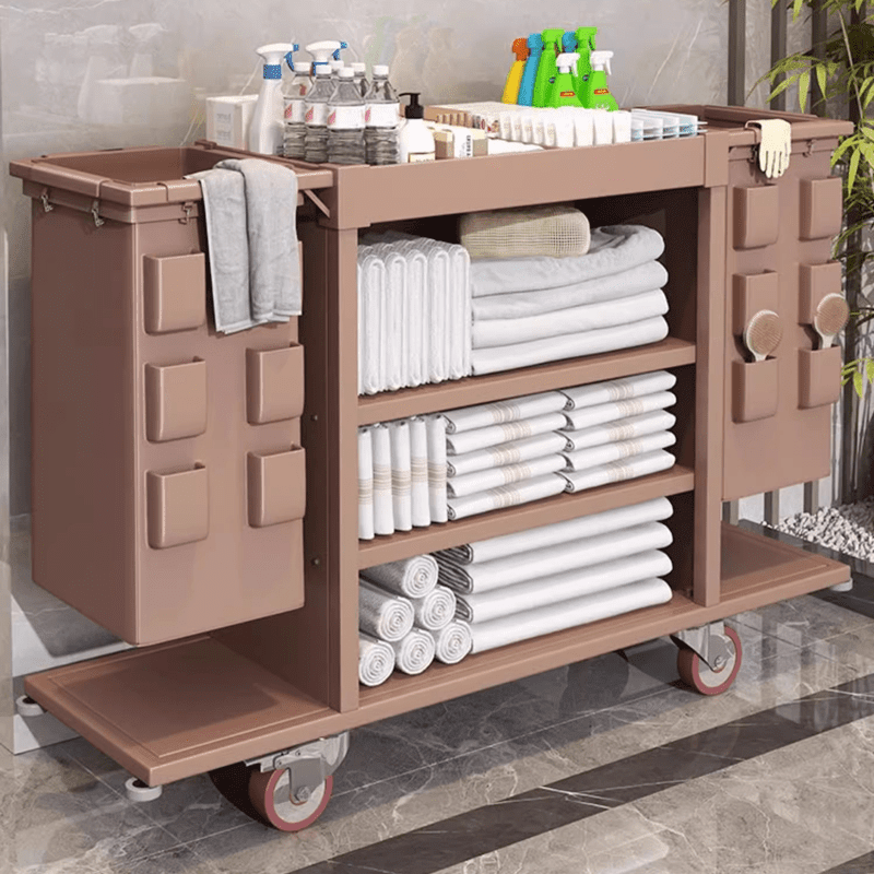 Other hotel rooms special multi-functional hand push linen cart sanitary service cart guest room cleaning cart cleaning work cart special price single-sided armrest 4-inch wheel
