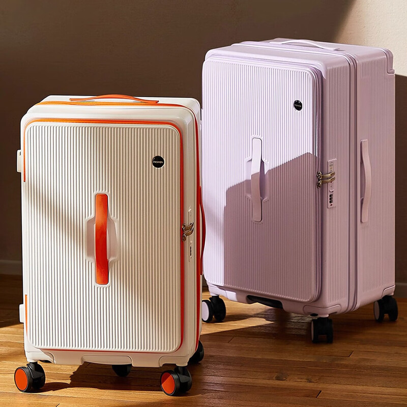 Side-opening suitcase wide trolley box 24 inches large capacity 20 inches password check-in luggage Jing Tokyo Hi self-operated white with orange 30% 2025 edition limited contrast color 28 inches