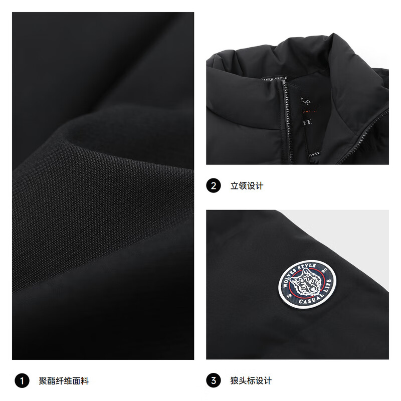 Septwolves Goose Down Down Jacket Men's Winter Stand Collar Moisture Absorbent Short Thick Men's Jacket Black XL