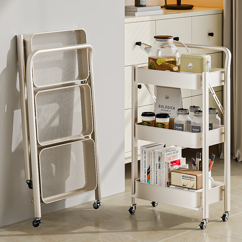 Quanpinwu kitchen rack floor-standing mobile trolley foldable snack rack multi-layer storage rack installation-free storage 4W