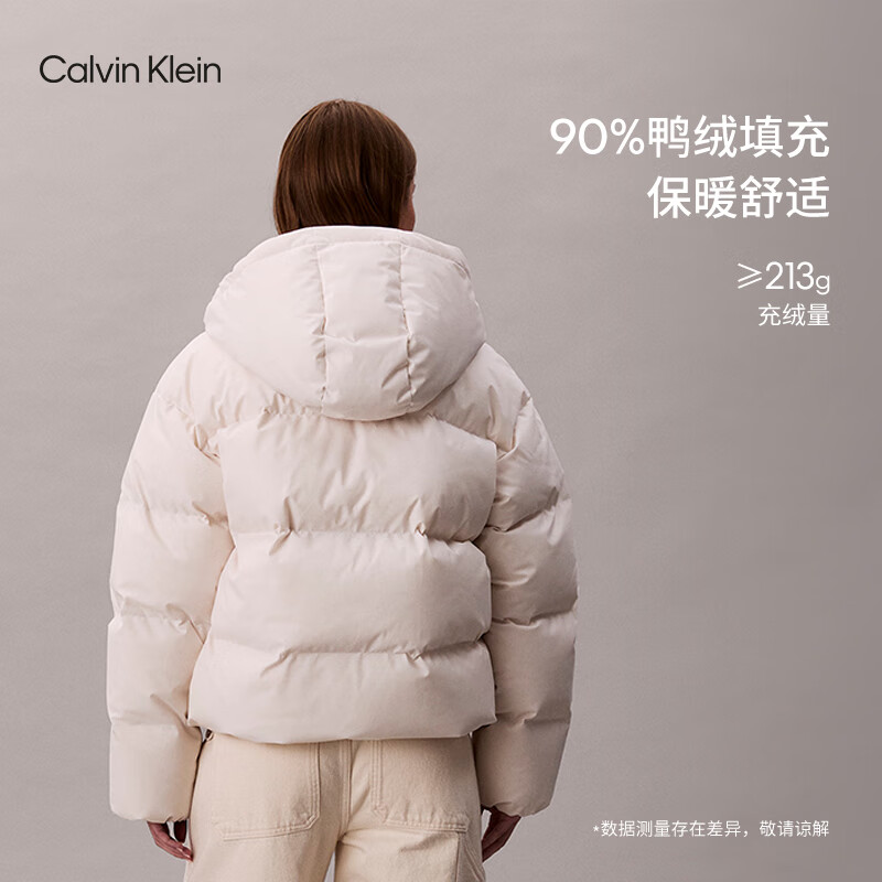 Calvin KleinJeans25 autumn and winter new women's soft 90 velvet casual commuting cck embroidered stand collar hooded down jacket