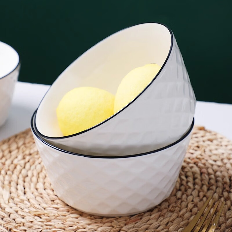 Garson Nordic simple ceramic rice bowl household rice bowl tableware set dish set diamond 4.5 inch bowl 10 pieces