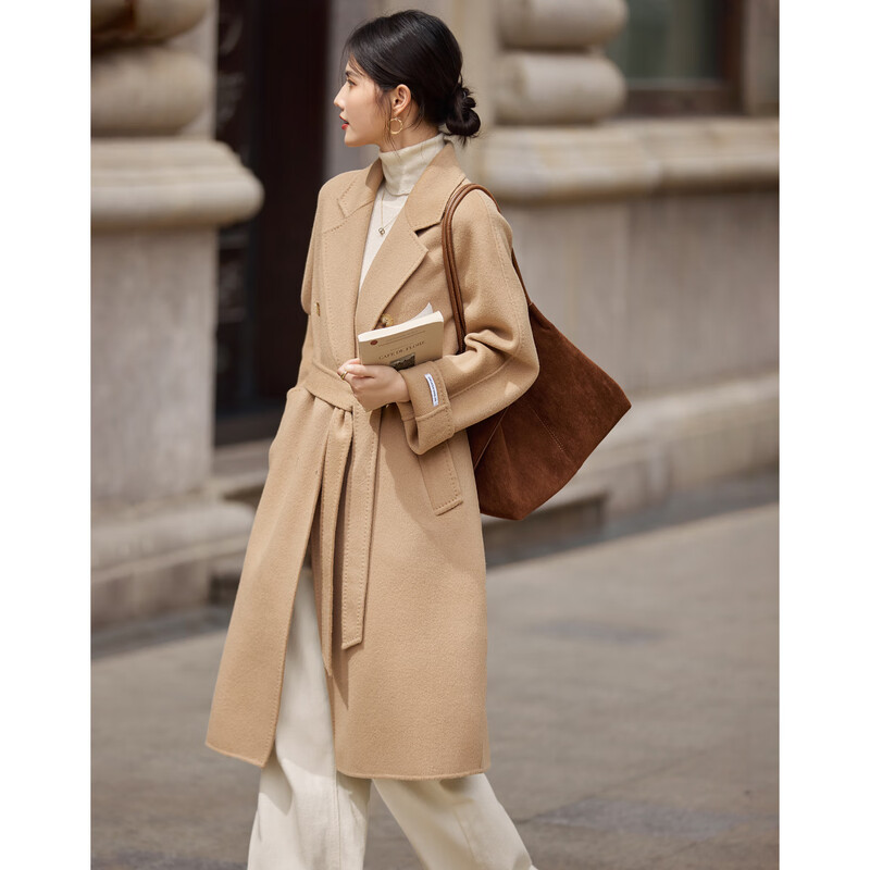 Shangjing Wool Coat Women's 25th Winter New Women's Clothing Mid-Length Lace-Up Slimming Simple Light Luxurious Double-sided Wool Coat Women