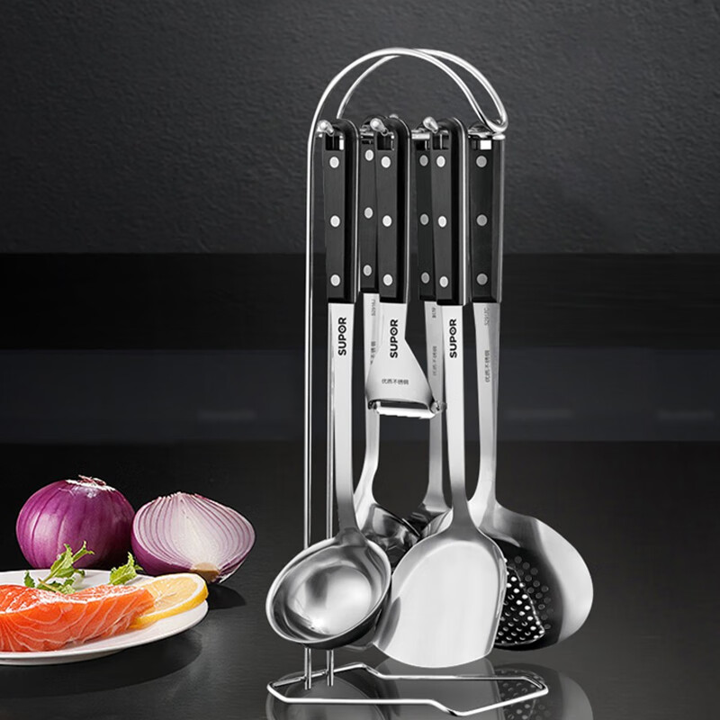 SUPOR pot set kitchenware non-stick pot set wok set medical stone color full set pot induction cooker gas universal fire red dot star stone series pot set 19 pieces