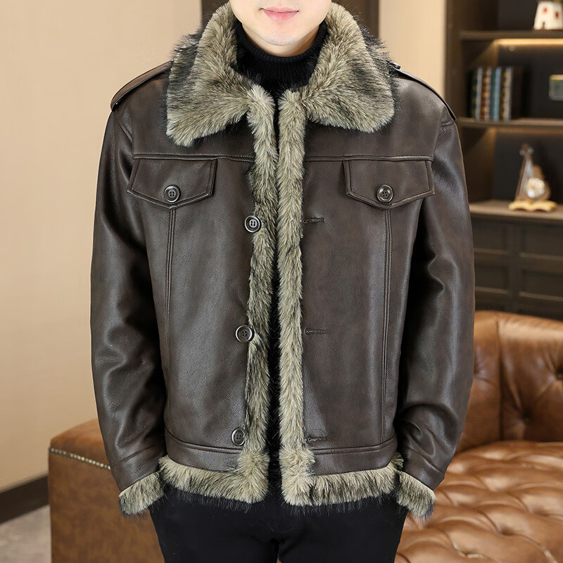 Pierre Cardin (Pierre Cardin) new winter leather cotton jacket for men, thickened, warm, casual, fashionable, high-end, personalized cold-proof cotton jacket, khaki, cotton and thickened 5060 2XL 140-160 catties