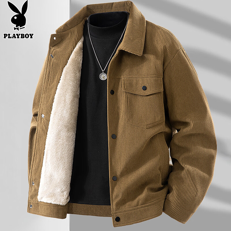 Playboy (PLAYBOY) jacket men's corduroy jacket men's autumn and winter casual plus velvet thickened warm lambskin clothes