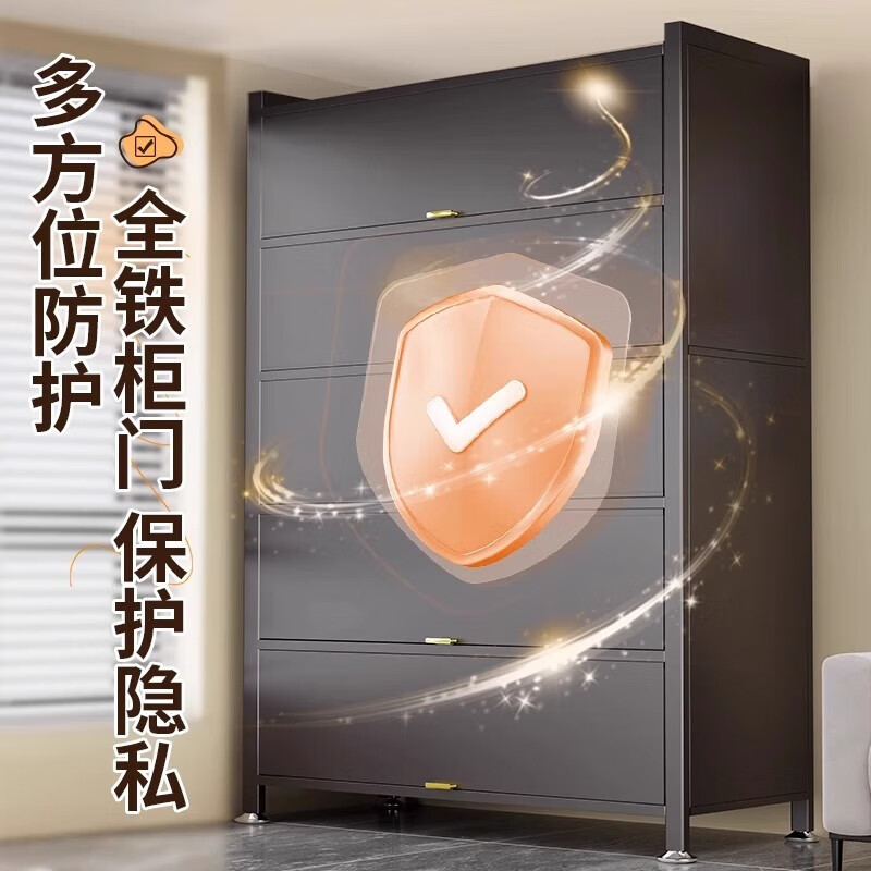 Kitchen rack floor-standing multi-layer simple dining side storage cabinet household slate microwave storage cabinet cupboard cabinet gray all-iron door style 4 doors 5 layers high 149 long 60 wide 42