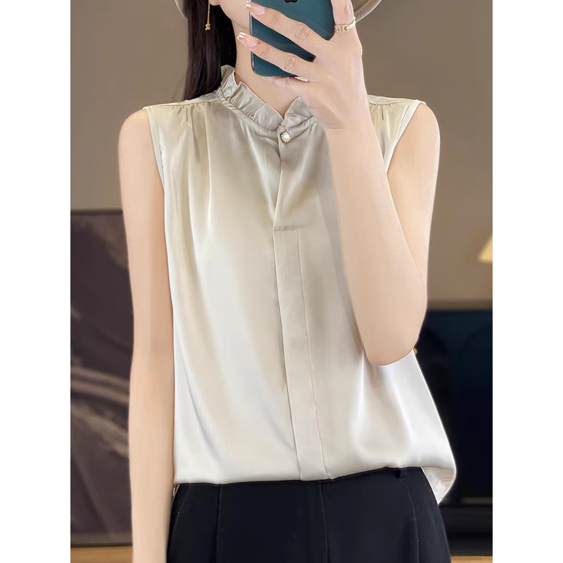 2025 shirt French lace sleeveless top temperament professional wear versatile western style vest bottoming T-shirt C760256 white L L100-110 catties