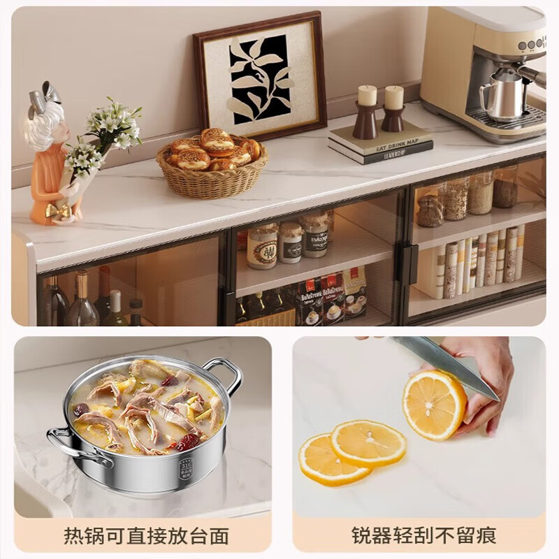 Palo Sen solid wood sideboard home tea cabinet light luxury high-end wine cabinet living room wall-in-one modern simple storage cabinet 83cm long two-door style khaki color