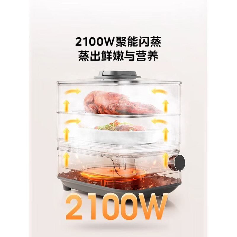 Hualingmei's Steam Rubik's Cube electric steamer multi-functional household three-layer steaming and stewing all-in-one large-capacity stainless steel split steamer Glacier Silver 0cm