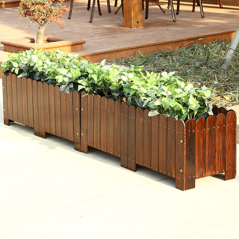 Anticorrosive wood flower box vegetable box solid wood flower trough rectangular large balcony vegetable planting box outdoor courtyard planting box built-in keel length 80 width 40 height 40 wood