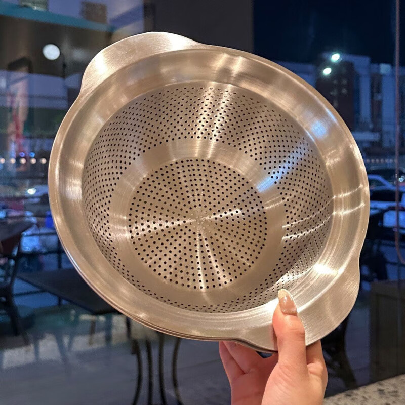 Qinkai 304 stainless steel basin double-layer kitchen household double-ear thickened drain basket kneading basin baking basin and dough beating basin 25cm two-piece set double-ear basin leaky basin + solid basin discount