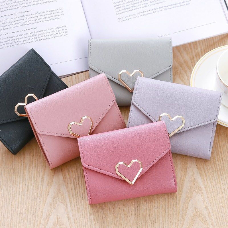 Fuyan's new simple and fashionable short wallet card bag thin Korean style buckle coin purse student ladies wallet female short pink E