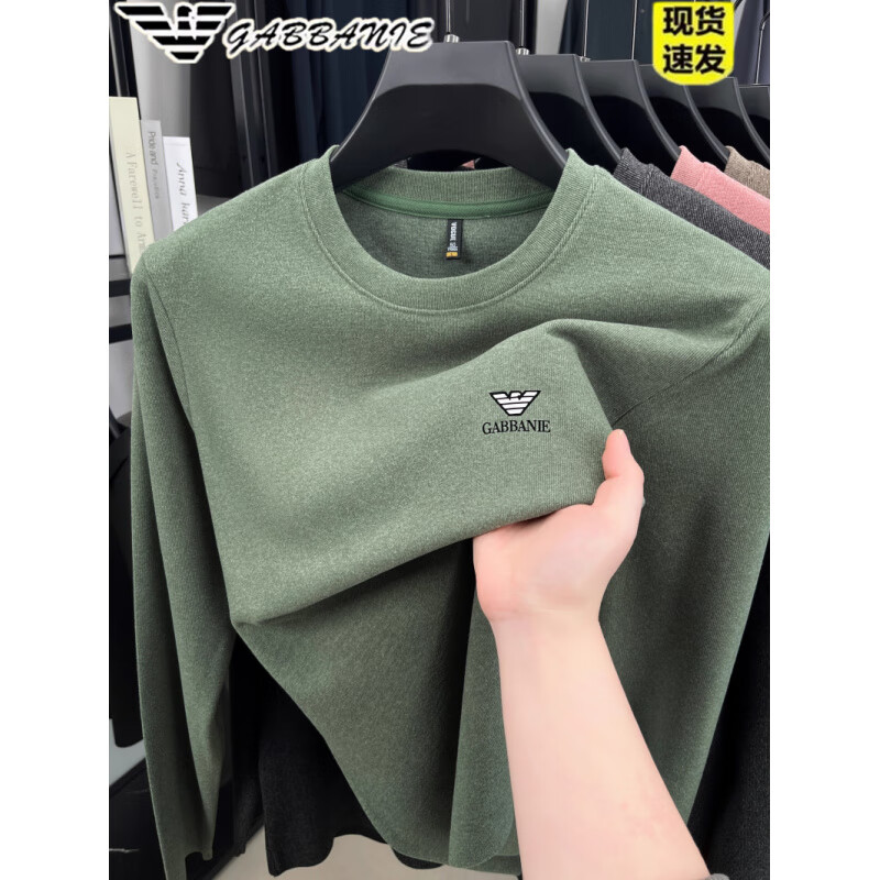 ARMANI EXCHANGE Armani men's spring and autumn round neck men's long-sleeved T-shirt German velvet sweatshirt casual loose bottoming shirt top AG/2522 bean green 3XL 185