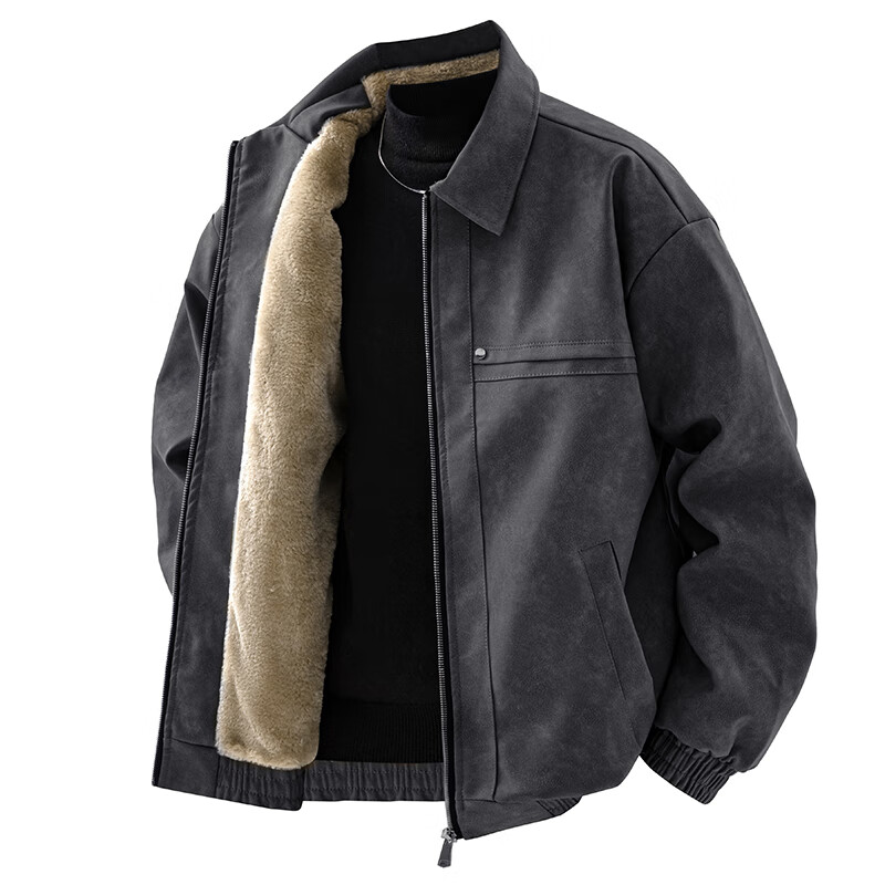 Baleno (Baleno) S&K series American leather jacket men's autumn and winter thickened velvet loose casual leather jacket motorcycle jacket for boys brown velvet main recommendation-thick velvet XL recommended 145 catties-165 catties