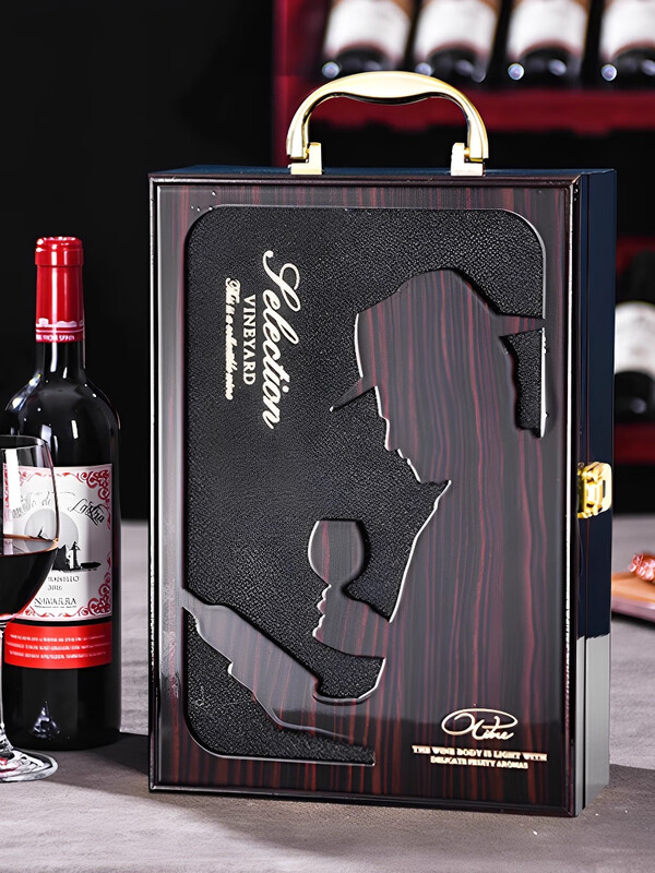 Ukdadi high-end red wine packaging gift box double wine wooden box empty box white wine gift box bottle packaging box customization matte orange black edge grape double