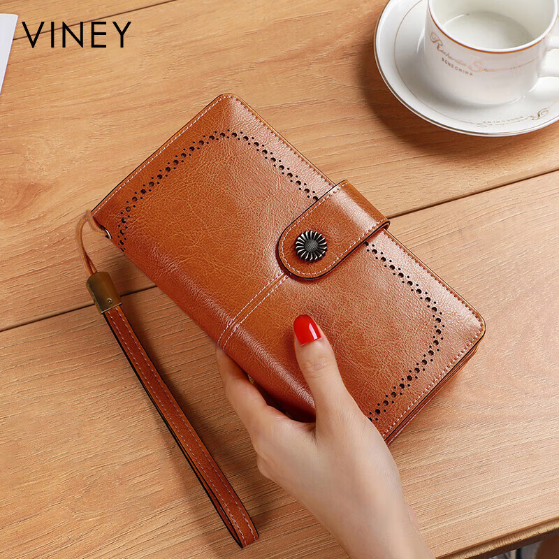 Viney cowhide wallet women's long large capacity multi-card slot multi-function clutch bag high-end light luxury coin purse wallet wallet