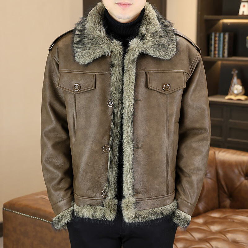 Pierre Cardin (Pierre Cardin) new winter leather cotton jacket for men, thickened, warm, casual, fashionable, high-end, personalized cold-proof cotton jacket, khaki, cotton and thickened 5060 2XL 140-160 catties