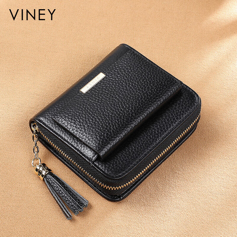 Viney first-layer cowhide short women's wallet student folding coin purse large-capacity wallet wallet female light luxury document bag