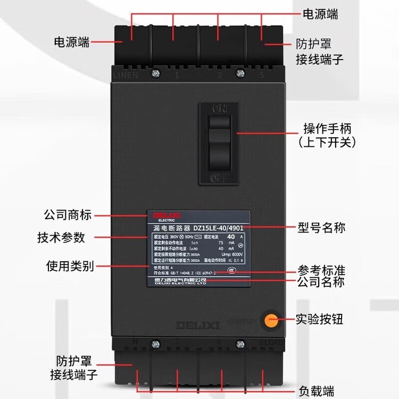 Delixi plastic case circuit breaker DZ15LE three-phase four-wire leakage protection switch DZ15 circuit breaker protector DZ15LE leakage protection 2P 100A