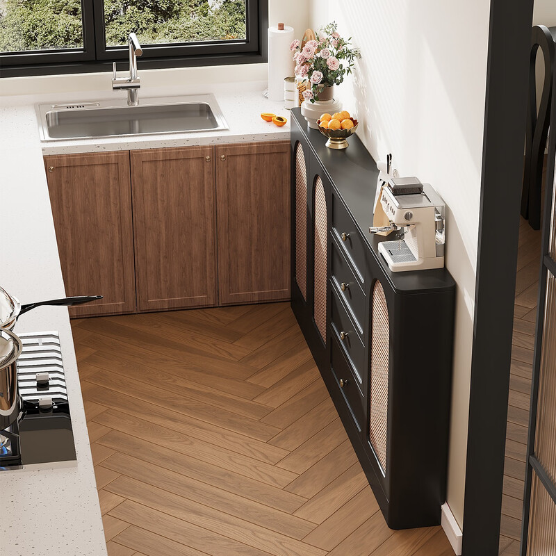 Aihongdi mid-century style sideboard solid wood rattan storage cabinet 20cm thin cabinet drawer cabinet living room storage cabinet dining table side cabinet narrow cabinet supports customized sizes, consult customer service