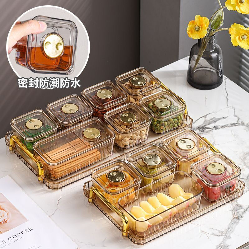 Raf core snack box, a box for storing snacks, food-grade snack storage box, high-end light luxury candy box for living room, divided water, gold amber color, 5 compartments (sealed with lid)