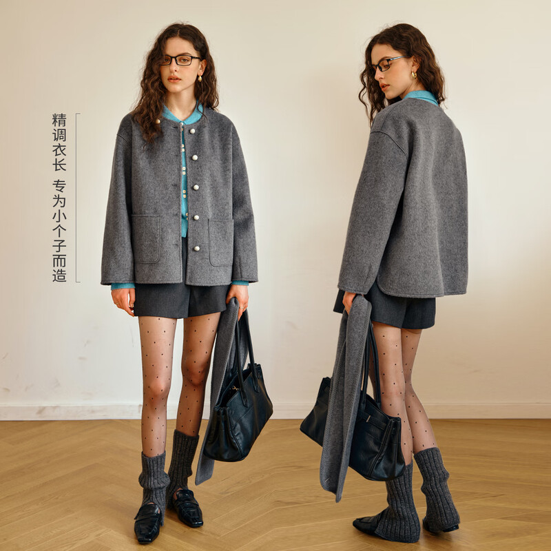 Olrain Commuting Luxury Warm Double-sided Woolen Jacket Winter Women's Woolen Coat with Scarf Top Gray L