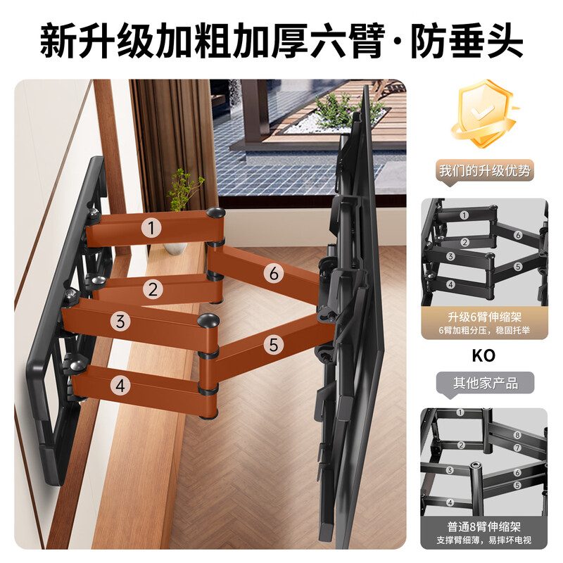 ProPre TV Telescopic Bracket Universal TV Hanger Telescopic Rotating Wall Mount TV Bracket Suitable for Hisense TCL Thunderbird Huawei Honor Smart Screen and other TV Stands 32-75 Inch Six-Arm Telescopic Flagship Model