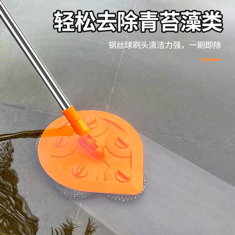 Wipe floor tiles long-handled brush steel wire ball floor brush to remove moss artifact outdoor cleaning pool fish pond brush mop Orange steel ball brush + steel wire replacement head 10 pieces