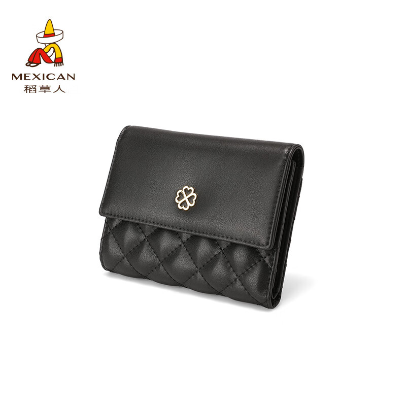 Scarecrow Wallet Women's Genuine Leather Black Wallet Small and Popular Coin Purse Cowhide Exquisite Leather Card Holder Black-Short Style