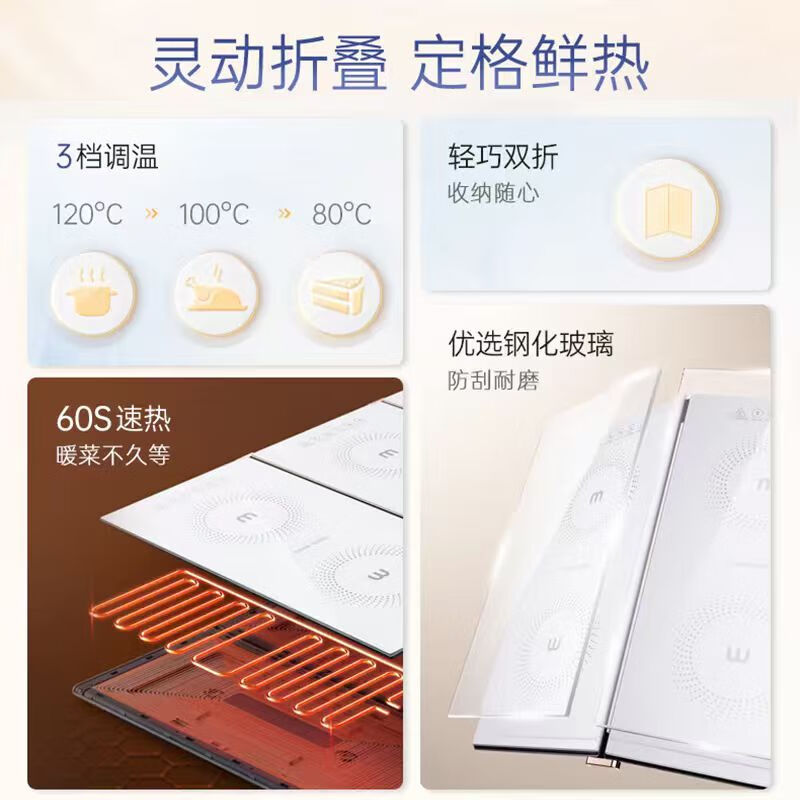 Morphyrichards Folding Warming Board Multifunctional Slim Hot Chopping Board Insulation Board Home Warming Mat Electric Ceramic Stove Hot Food Artifact New Year's Day New Year Gift Heating, Steaming and Dual-Purpose 25 Years New | Can Hold 4-6 Dishes MR8308