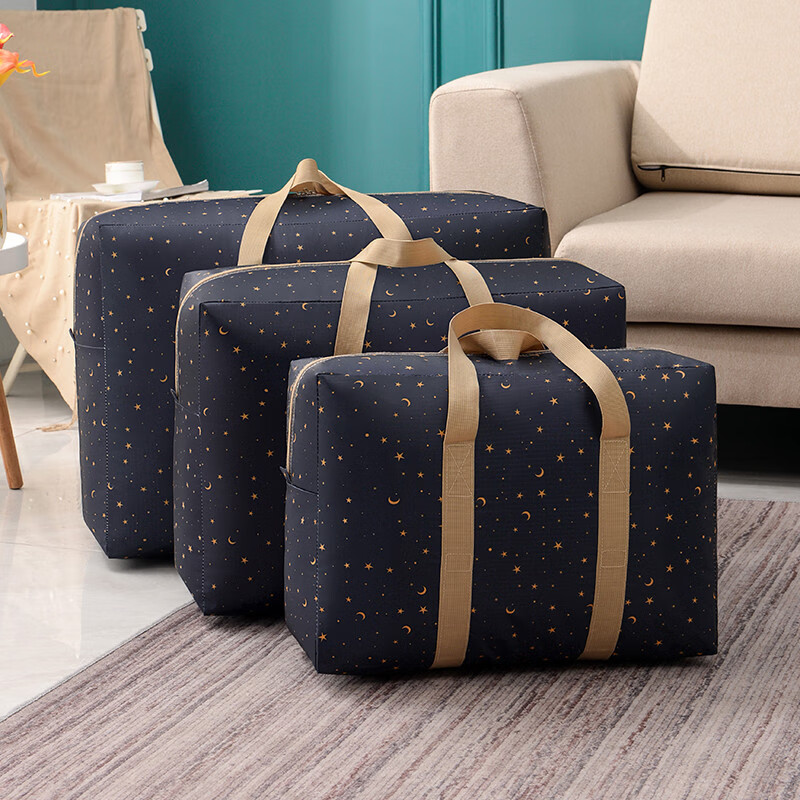 Shijanu waterproof Oxford cloth storage bag for quilts and clothing, home moving packaging, dark blue cat, small size 50*38*18, double layer inside, 35 liters